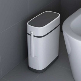 Slim Plastic Trash Can Bathroom Bin and Toilet Brush Set