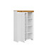 Slim Shelving Bookcase Unit Soft Close Door 156cm White Gloss Oak Effect Holten