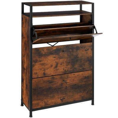 Slim shoe cabinet - Industrial wood dark, rustic