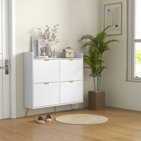 Slim Shoe Cabinet with 4 Flip Drawers, Adjustable Shelves and 4 Vents, White