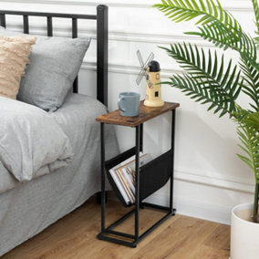 Slim Side Table, Narrow End Table, Industrial Bedside Tables with Magazine Holder Sling, Small Table for Small Spaces,