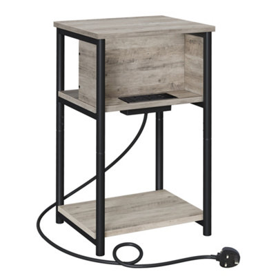 Slim Side Table with Charging Station, Narrow Bedside Table with 2 AC ...