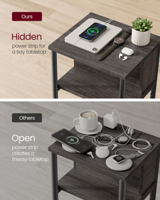 Slim Side Table with Charging Station, Narrow Bedside Table with 2 AC ...