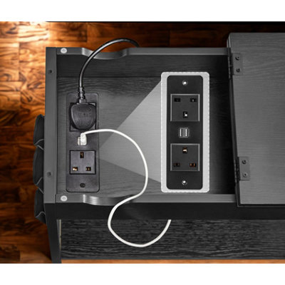 Slim Smart Bedside End Table With Power and USB Outlets Black