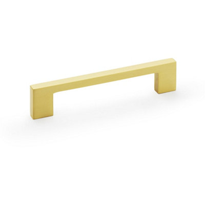 Slim Square Bar Pull Handle - Satin Brass - 128mm Centres SOLID BRASS Drawer