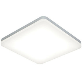 Slim Square LED Flush Ceiling Light 22W Cool White IP44 Sliver Bathroom Lamp