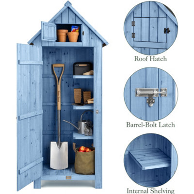 Slim Wooden Outdoor Storage Shed - Blue