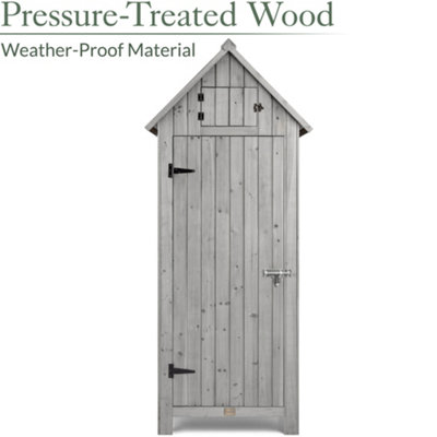 Slim Wooden Outdoor Storage Shed - Grey