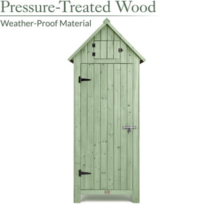 Slim Wooden Outdoor Storage Shed - Sage Green