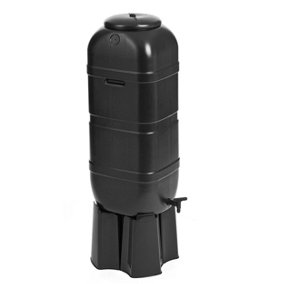 Slimline 100L Black Water Butt with Stand & Filler Pipe