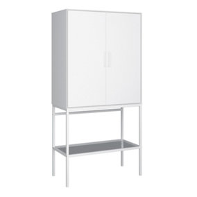 Slimline 2 Door Tall Cabinet in Pure White with Steel White Legs