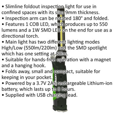 Slimline Inspection Light - 6W COB + 1W SMD LED - Rechargeable ...