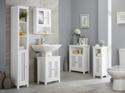 Slimline Rattan Bathroom Storage Cabinet in White