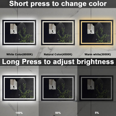 SLINE 1000x600mm Bathroom LED Mirror with 3 Color Modes,Touch Control ...