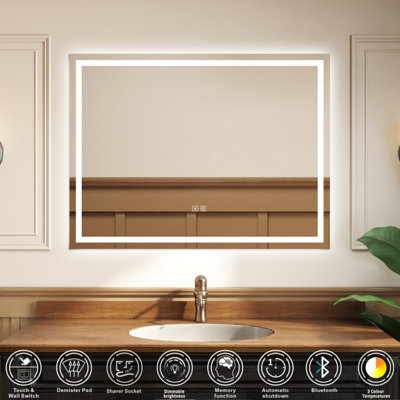 SLINE 1000x600mm Bathroom LED Mirror with Shaver Socket,Bluetooth,Anti ...