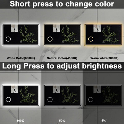 SLINE 1000x600mm Bluetooth LED Bathroom Mirror with 3-Colour Modes ...