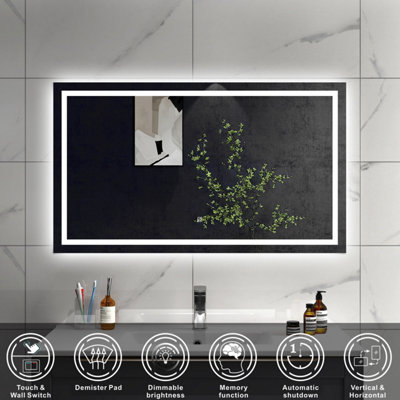 SLINE 1500x800mm Bathroom LED Mirror with Cold White Light,Touch Control,Memory Function,Demister Pad,Horizontal/Vertical