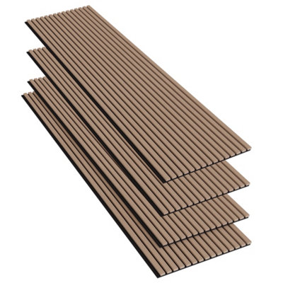 Sline 4PCS Acoustic Slat Wall Panels 240 x 60 cm - Dark Oak Finish