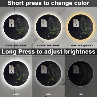 SLINE 500mm Round LED Mirror with 3-Colour Modes Memory Function ...