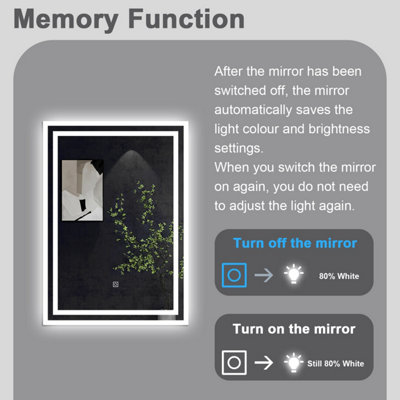 SLINE 500x700mm LED Mirror with 3-Colour Light Modes Memory Function ...