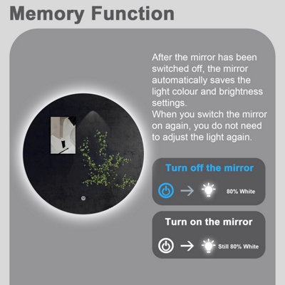 SLINE 700mm Backlit Round Bathroom Mirror with LED lights Dimmable white colour Anti-fog Touch Control Memory Function
