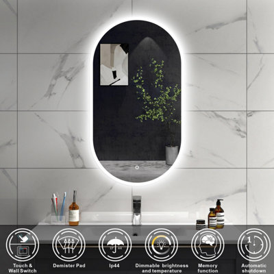 SLINE 700x1200mm Oval Bathroom LED Mirror with Demister Pad,Dimmable 3 ...