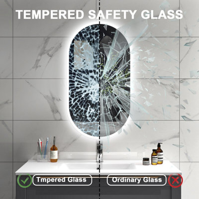 SLINE 700x1200mm Oval Bathroom LED Mirror with Demister Pad,Dimmable 3 ...