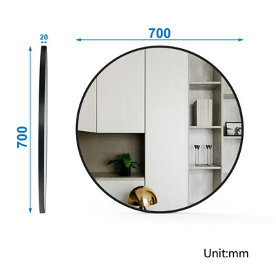 SLINE 70cm Round Mirror With Black Aluminium Frame Suitable for Home ...