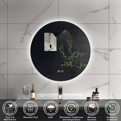 SLINE 900mm Backlit Round Bathroom LED Mirror Dimmable 3 colour ...