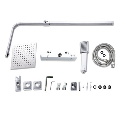 SLINE Chrome Wall Mounted Thermostatic Mixer Shower Set with Rainfall ...