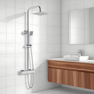 SLINE Chrome Wall-mounted Thermostatic Mixer Shower with Dual Heads & 1 ...