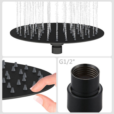 SLINE Matte Black Round Rain Shower Head 8 Inch - Stainless Steel Ultra ...