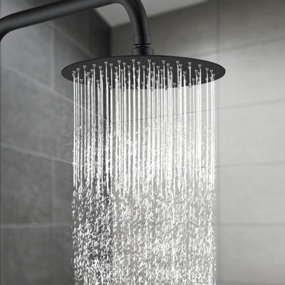SLINE Matte Black Round Rain Shower Head 8 Inch - Stainless Steel Ultra ...