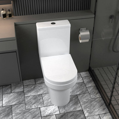SLINE Modern Rimless Close Coupled Toilet with Soft Close Seat White Round WC Pan
