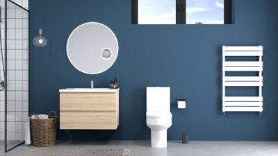 SLINE Modern Rimless Close Coupled Toilet with Soft Close Seat White Round WC Pan