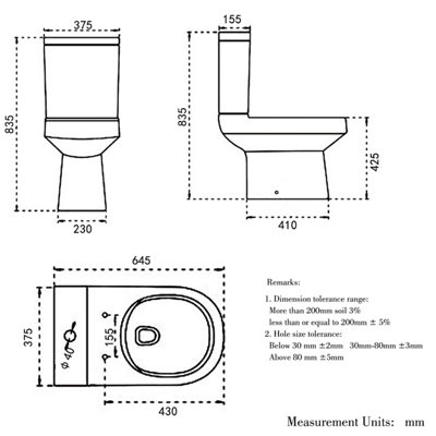 SLINE Modern Rimless Close Coupled Toilet with Soft Close Seat White Round WC Pan