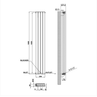 Sline Radiator Vertical Double Panel Oval Column Anthracite Designer ...