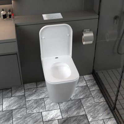SLINE Rimless BTW Back to Wall Square Toilet Pan with Soft Close Seat ...