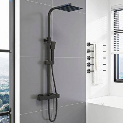 Sline Sanitary Thermostatic Mixer Shower Set Matte Black with Rainfall ...
