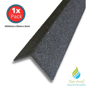 Slip A Way Stair & Step Nosing Cover Anti Slip Treads GRP Heavy Duty for High Traffic Areas - 1x GRP nosing black 3000mm