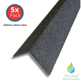 Slip A Way Stair & Step Nosing Cover Anti Slip Treads GRP Heavy Duty for High Traffic Areas - 5x GRP nosing black 1000mm