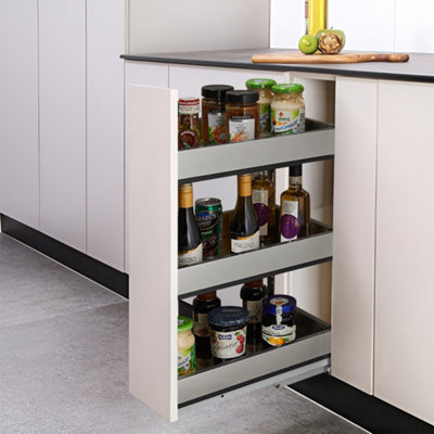 Sliver 3 Tier Aluminium Pull Out Cabinet Organiser,Slide Out Fixed Pantry Shelves Drawers,20 cm W x 43 cm D x 45 cm H