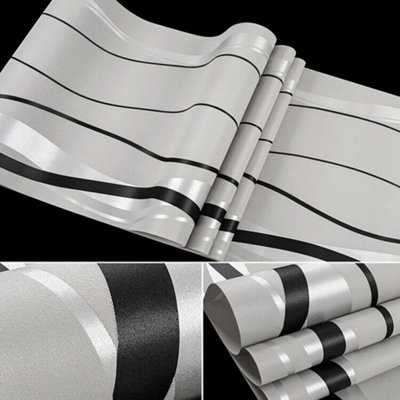 Sliver Grey Wave Striped Non Woven Geometric Patterned Wallpaper L 950 cm