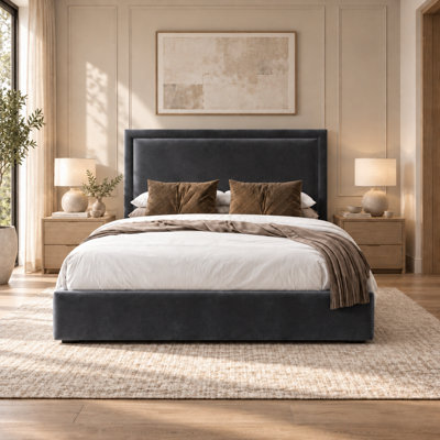 Sloane Bumper Plush Velvet Ottoman Sleigh Bed - 4ft Small Double - Grey