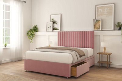 Sloomy 4FT Manhattan Divan Bed Base Pink Plush ,2 Drawers & 26" Struts ...