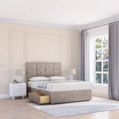 Sloomy 4FT6 Jasmine Plush Pebble Memory Foam Bed Set With 4 Drawers, Mattress & 26" Headboard - Double