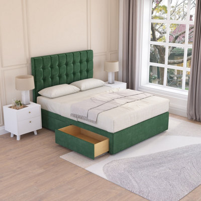 Sloomy Alabama Emerald Plush 5FT Memory Foam Bed Set With 4 Drawers, Mattress & Headboard- King