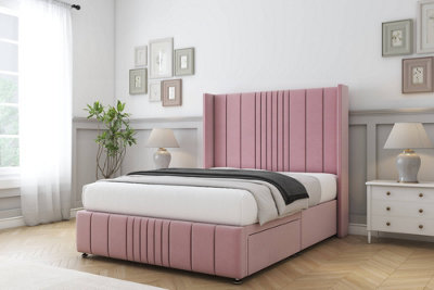 Sloomy Hargrave Pink Plush Divan Bed Set 2 Drawers Foot-End With 54 ...