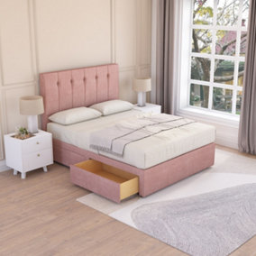 Sloomy Highbury Pink Plush 6FT Memory Foam Bed Set With 2 Drawers, Mattress & Headboard- Super King