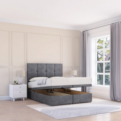Sloomy Jasmine Armour Coniston 4FT Ottoman Bed End Opening With Sprung Memory Mattress & 26" Headboard-Small Double